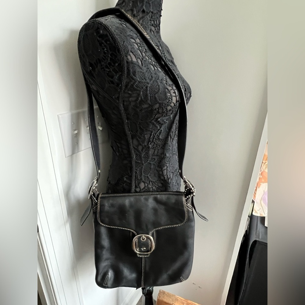 Coach Black Leather Crossbody Bag with Silver Buckle - Picture 9 of 10